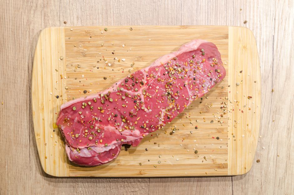 Steak cut into bite-sized cubes