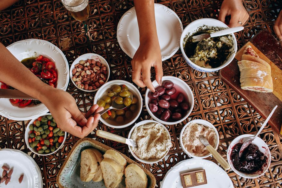 A beautifully styled dinner table full of food