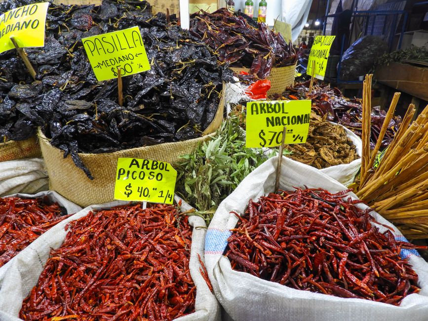 Dried guajillo and ancho chiles alongside braising beef for birria